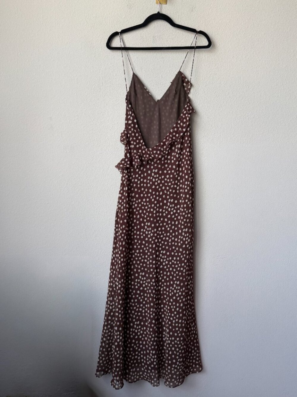 ZARA Brown Cream Polka Dot Ruffle Maxi Dress Size S - Picture 4 of 8